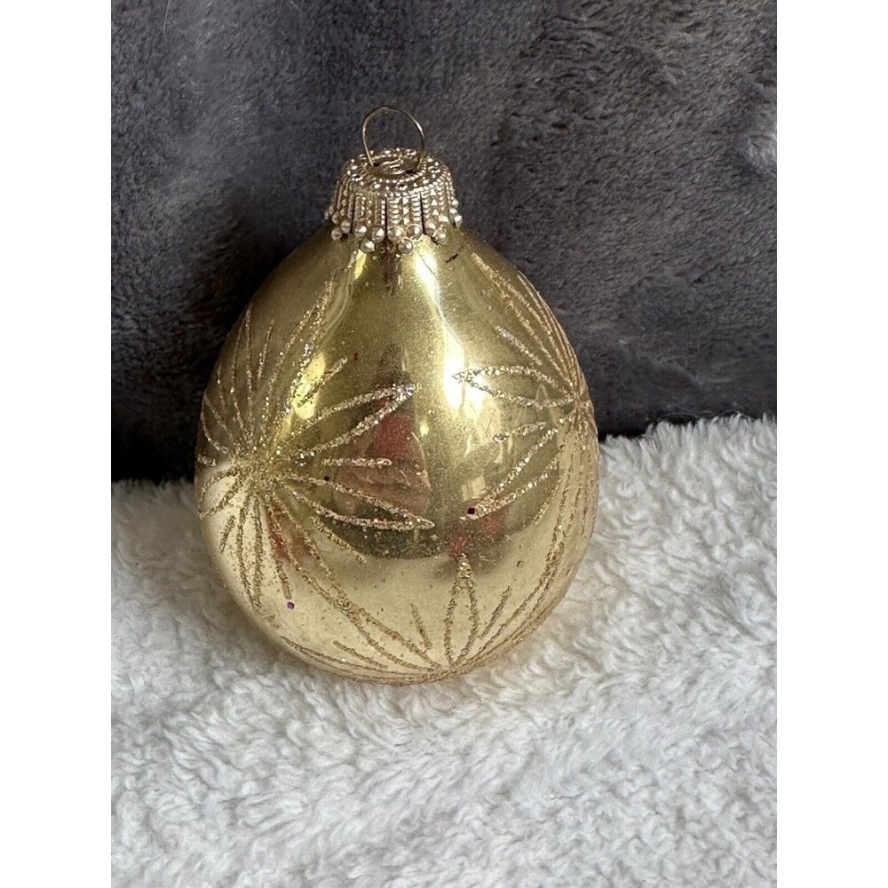 Vintage West Germany Gold Glitter Christmas Mercury Glass Ornament Xmas